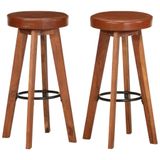 VidaXL Barstoelen 2 st echt leer en massief acaciahout