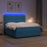 vidaXL LED Boxspringbed met Matras Blauw 180 x 200 cm Fluweel