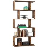 BAKAJI Boekenkast met 6 planken van MDF-hout, modern zigzagdesign, industrieel voor woonkamer, huis, kantoor, afmetingen: 159 x 70 x 24 cm