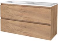 Basic Line Start 46 Badkamermeubelset - 120 x 46 cm - Greeploos - 2 Lades - Acryl Wastafel - Zonder Kraangat - Whisky Oak