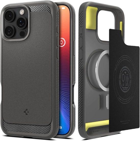 Spigen Rugged Armor MagFit - Hoesje Geschikt voor Apple iPhone 16 Pro Max - Back Cover Compatibel met MagSafe - Air Cushion - Grijs