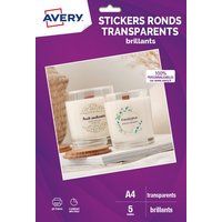 AVERY - Verpakking met 120 ronde transparante stickers om te personaliseren en te bedrukken - 4 cm - Inkjetprint