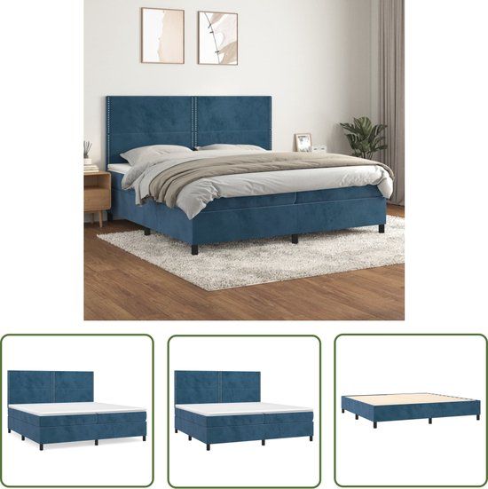 vidaXL Boxspring met matras fluweel donkerblauw 200x200 cm