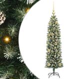 vidaXL - Kunstmatige - slanke - kerstboom - Groen - en - Wit - 120 - cm