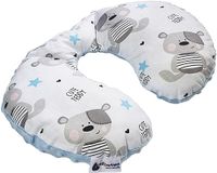 Medi Partners Reiskussen voor kinderen, nekkussen, voor baby's, hoofdsteun, autokussen, reiskussen, 100% katoen/minky oorkussen, nekband, autostoel, babyvliegtuig (Teddy met minky lichtblauw)