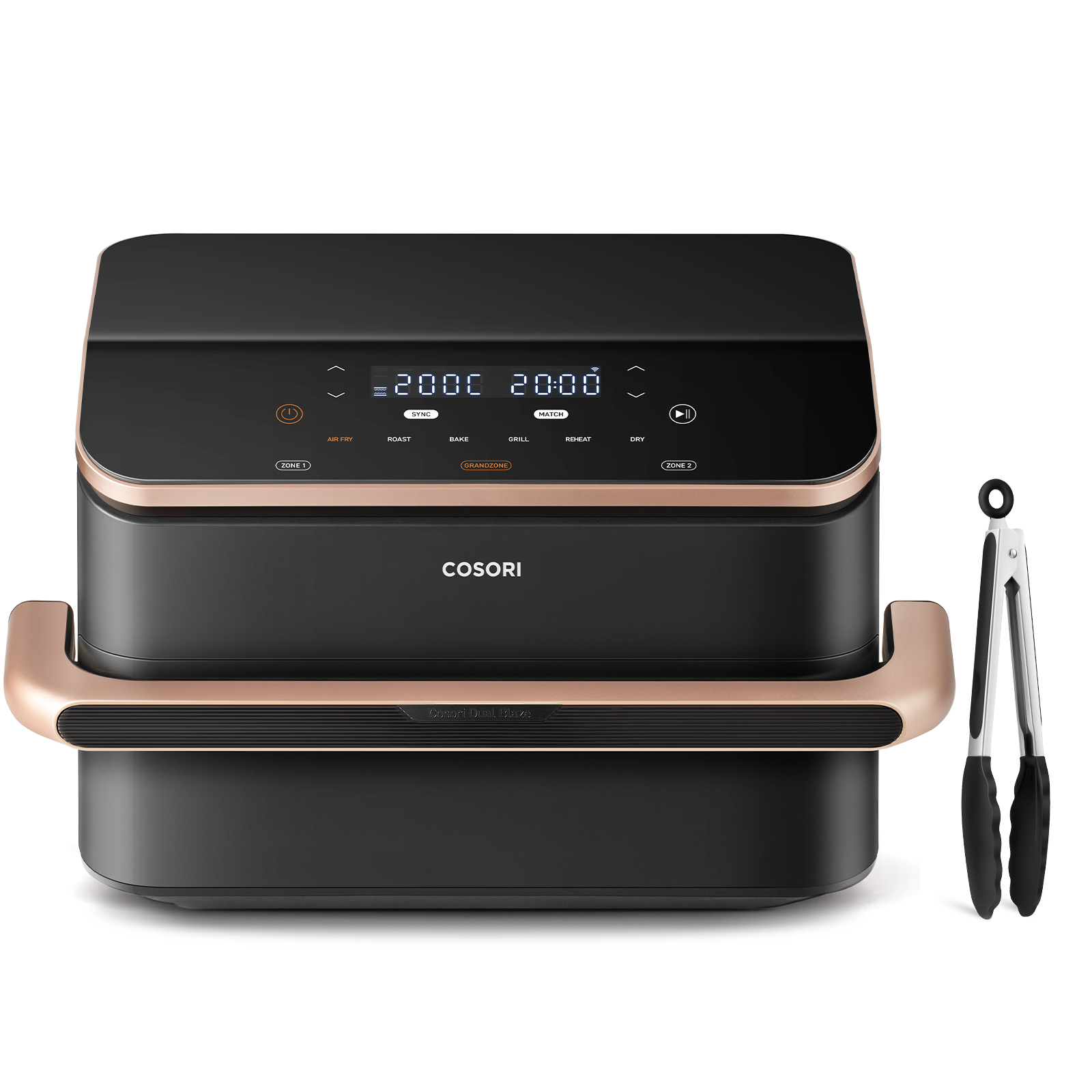 Cosori Twinfry Dubbele Airfryer XXL - 10 liter - Dual Zone - 6 Programma's - Zwart/Rose goud