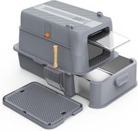 Cat Elite® - Kattenbak RVS met Lade | Nest - Incl. Geurneutralisator - Incl. Kattenbakschep & Grit Opvanger - Voor Grote & Kleine Katten - 37L Inhoud Groot - Donker Grijs