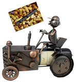 BRUBAKER Wijnflessenhouder, tractor met tractorrijder, decoratief object, metalen flessenstandaard met wenskaart - Wijnrek