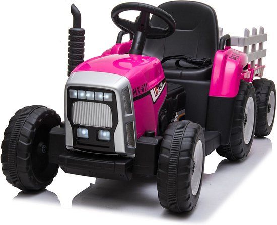 Viking Choice Elektrische tractor ride-on - Roze - 12V - Met aanhanger