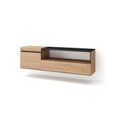 Skraut Home TV-Meubel, Lowboard, Woonkamer, Eetkamer, 150x45x35cm, Voor tv's tot 65", Hangend, Moderne stijl, Eiken/Zwart