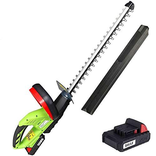 BAKAJI Elektrische heggenschaar met accu, oplaadbaar, lithium-ion-accu, 20 V, 2 Ah, elektrische zaag, grastrimmer, grastrimmer, tuinlemmet van roestvrij staal, behuizing + accu lithium + oplader