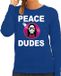 Bellatio Decorations Hippie jezus Kerstbal sweater / kersttrui peace dudes blauw voor dames - Kerstkleding / Christmas outfit XS