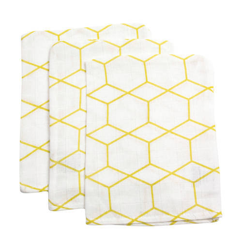 Briljant Baby hydrofiel washandje grid ochre - set van 3 Wit/geel