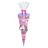 Ursus 10040001 - Diamond Painting schoolkegel knutselset Easy Line "Fancy Unicorn", roze, 6-zijdig, gemaakt van 3D-golfkarton, 68 cm, diameter ca. 20 cm, voor het maken van een suikerkegel