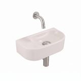 QeramiQ Fuente Fontein - 40x22x12cm - glad - halfrond - zonder fonteinkraangat - keramiek - fonteinkraan geborsteld RVS - verlaagd sifon - afvoerplug - linnen