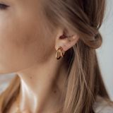 Hey Happiness Dubbel Hoepel Oorbellen Dames – Roestvrij Staal 18K Verguld – Modern Design - Goud
