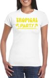 Bellatio Decorations Tropical party T-shirt dames - met glitters - wit/geel - carnaval/themafeest XS