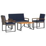 vidaXL - Buitenmeubels - set - 4 - st - Grijs - en - Marineblauw - poly - rattan