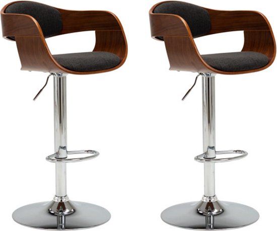 vidaXL Barstoelen 2 stuks gebogen hout en stof grijs