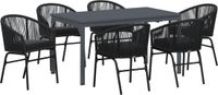 vidaXL Tuin Eettafel Set 7-delig Zwart Polyrattan