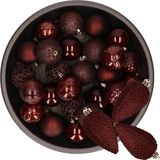 Decoris Kerstballen en Dennenappel Ornamenten - 43x stuks - kunststof - mahonie bruin - 6 cm en 8 cm