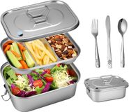 Unyqoos® Roestvrijstalen lunchbox met vakken en bestekset voor onderweg