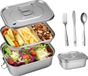 Unyqoos® Roestvrijstalen lunchbox met vakken en bestekset voor onderweg