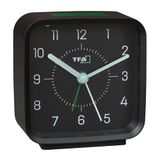 TFA Dostmann 60.1044 Analoge wekker, tikt niet, met sweep-uurwerk, wekalarm, goed afleesbaar, voor nachtkastje, modern, inclusief licht, met sluimerfunctie, zwart-groen