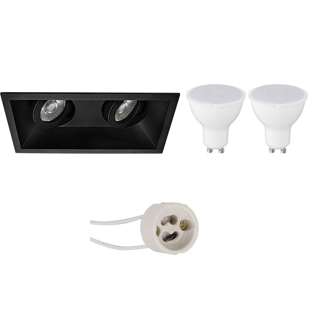 BES LED Voordeelset LED Spot Set - Pragmi Zano Pro - GU10 Fitting - Dimbaar - Inbouw Rechthoek Dubbel - Mat Zwart - 6W - Natuurlijk Wit 4200K - Kantelbaar - 185x93mm