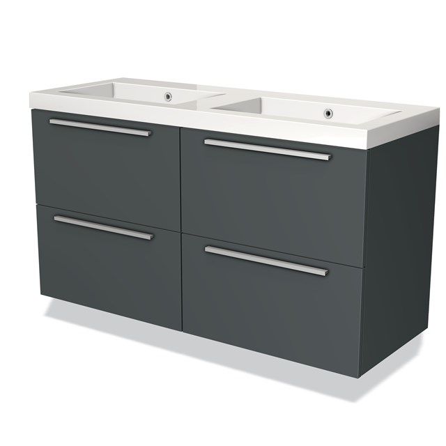 Maxaro Badkamermeubel 120cm Modulo Donkergrijs 4 Lades Vlak Wastafel Mineraalmarmer