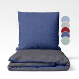 sleepling Flanellen Katoenen Beddengoed 135 x 200 cm | Omkeerbaar Dekbedovertrek & Kussensloop | Donkergrijs-Donkerblauw