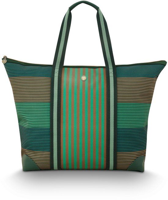Pip Studio Tilda Tote Bag met rits Schoudertas Groen Gestreept 66x20x44cm