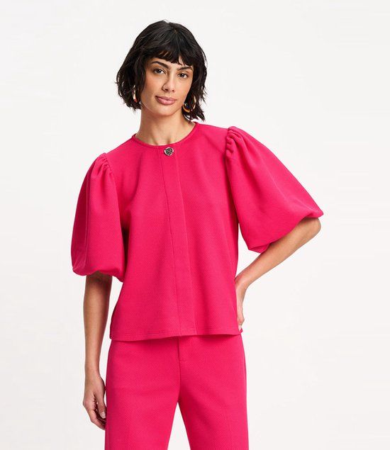 POM Amsterdam Top Bright Rose Dames Korte Mouw Roze Maat 44