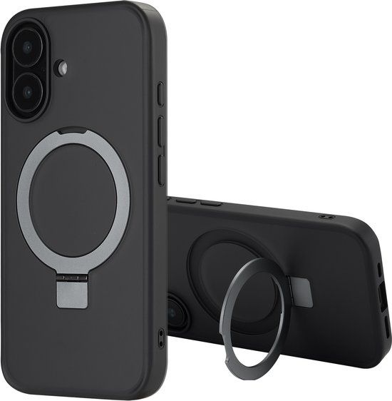 Accezz Hoesje - Geschikt voor Apple iPhone 16 - Ring Stand Backcover geschikt voor MagSafe - Zwart