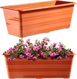 KADAX Bloembak, balkonpot van kunststof, weerbestendige plantenbak, bloempot, balustrade voor het kweken van bloemen en kruiden (40 cm, terracotta)