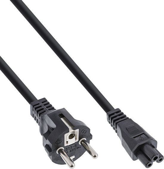 InLine Apparaatsnoer met rechte C5 plug en rechte stekker - 3x 1,50mm / zwart - 10 meter