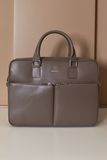 D'Arienzo Cartable 24 heures en Cuir Taupe serviette ordinateur double poche