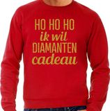 Bellatio Decorations Foute kersttrui/sweater voor heren - Hohoho diamanten cadeau - rood - glitter goud M
