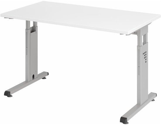 hjh OFFICE PRO Hammerbacher in hoogte verstelbaar recht bureau met C-voet Express Q Wit, Zilver 1,200 x 672 x 685 - 810 mm