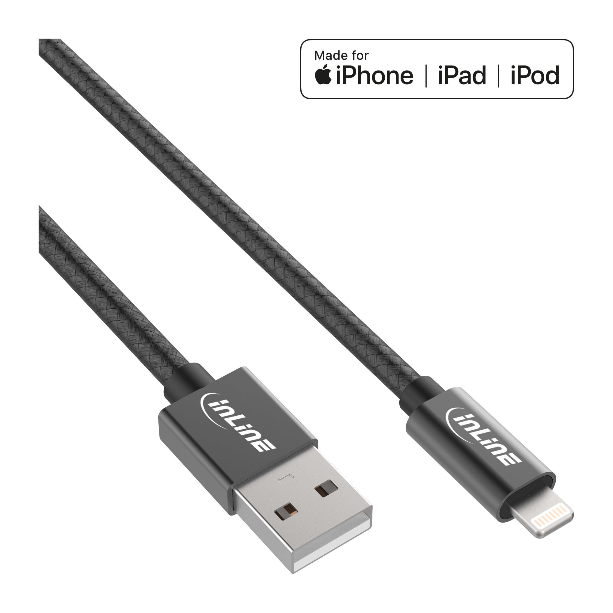 InLine Lightning USB-kabel - 1 m - Zwart