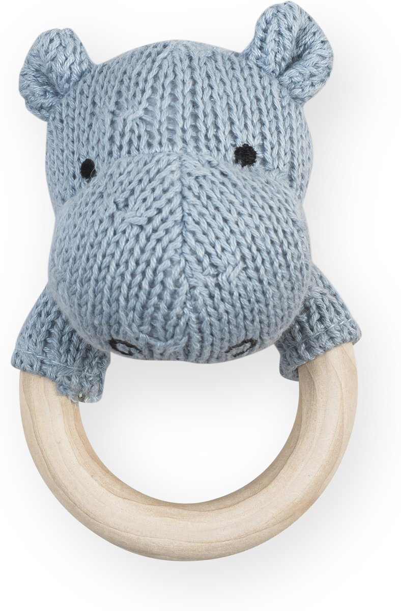 Jollein bijtring Ø 7 cm Soft knit hippo soft blue soft blue