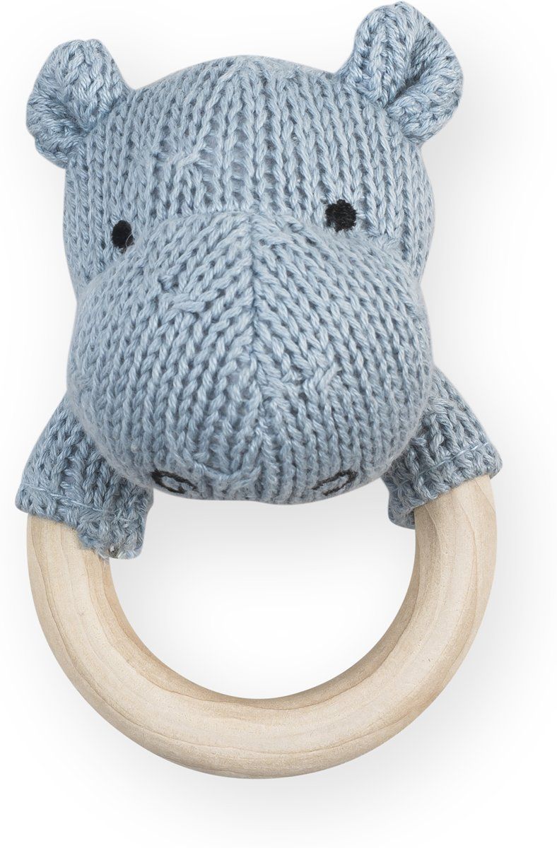 Jollein Bijtring Soft Knit Hippo Soft Blue Ø 7 cm