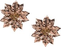 Decoris décorations de Noël fleurs sur clip - 2x pc - cuivre - 24 cm - plastique