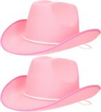 Haza Chapeau de cowboy - 4x pièces - rose - feutre - adultes - Chapeaux de déguisement - Femmes/hommes