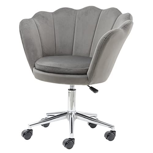 Baroni Home Gewatteerde stoel met rugleuning - Grijs fluweel - Zilveren wieltjes - In hoogte verstelbaar - 69 x 71 x 84 cm