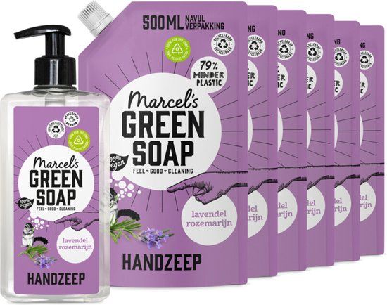 Marcel's Green Soap Handzeep Lavendel & Rozemarijn 500 ml + 6 Navullingen Pakket