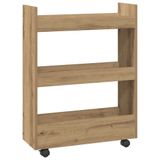 vidaXL Opbergtrolley - smal - 3-laags - bewerkt - hout - artisanaal - eikenkleurig