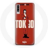 Maniacase Hoesje voor Samsung Galaxy A50 La casa de papel Tokyo Fanart logo rode achtergrond