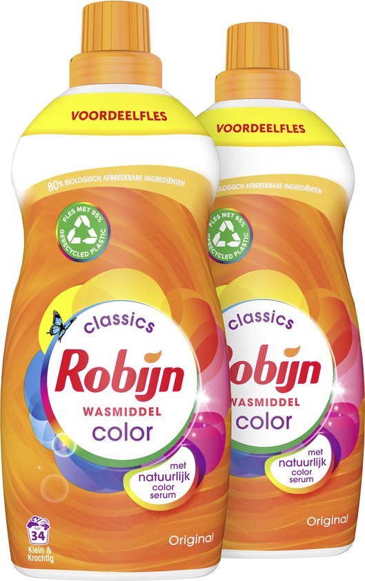 Robijn Klein & Krachtig Color Vloeibaar Wasmiddel - 2 x 34 wasbeurten - Voordeelverpakking