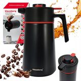 KLAUSBERG Thermoskan - Vacuüm Thermosfles - Isolerende Koffiekan met Houten Handvat - BPA-vrij - 2.5 Liter - RVS 304 - Zwart